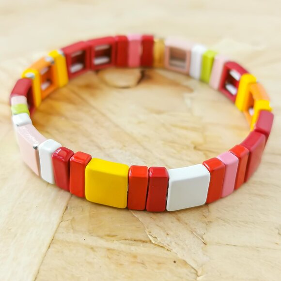NEW Roxanne Assoulin Rainbow Brite Enamel Stretch Bracelet Gold - Picture 1 of 3